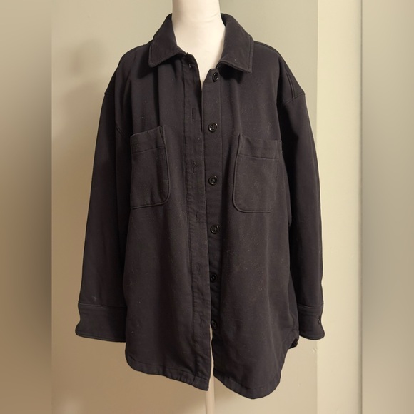 Athleta Retroplush Shirt Jacket “Shacket” Black Size L VGUC - Picture 1 of 10
